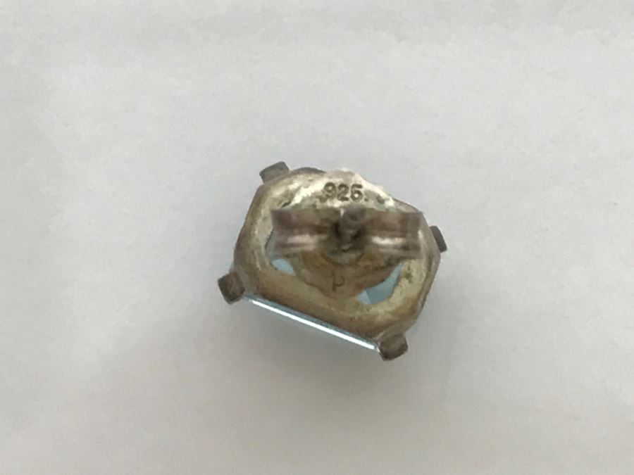 JUST ADDED - Sterling Silver Stud Earrings With 4 Prong Set Clear Blue Stones 1.0g [Photo 7]