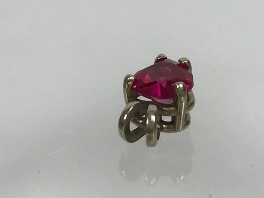 JUST ADDED - 14k Gold Heart-Shapped 4 Prong Set Light Red Stone With Split Bale 0.6g [Photo 6]