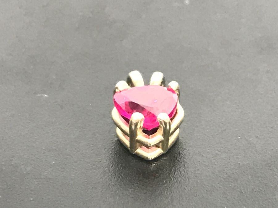 JUST ADDED - 14k Gold Heart-Shapped 4 Prong Set Light Red Stone With Split Bale 0.6g [Photo 11]