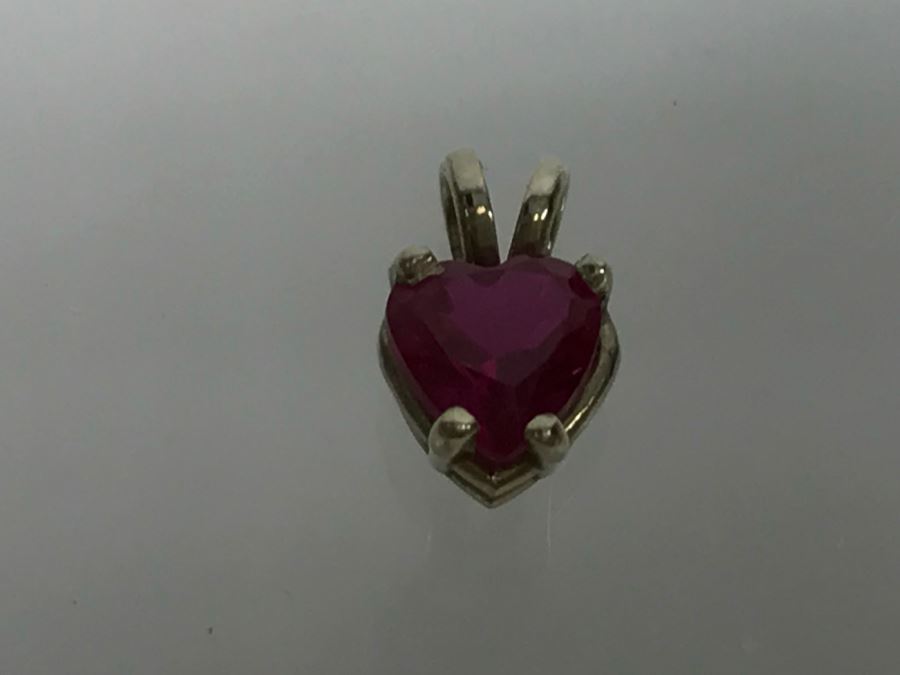 JUST ADDED - 14k Gold Heart-Shapped 4 Prong Set Light Red Stone With Split Bale 0.6g [Photo 8]