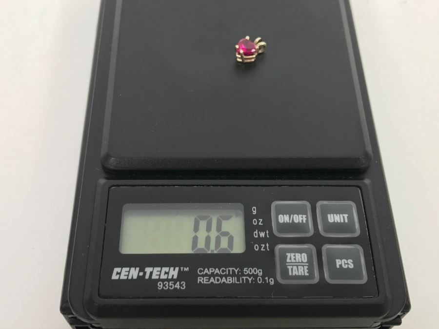 JUST ADDED - 14k Gold Heart-Shapped 4 Prong Set Light Red Stone With Split Bale 0.6g [Photo 9]