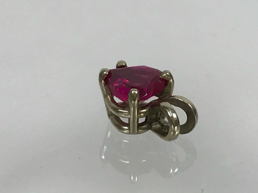 JUST ADDED - 14k Gold Heart-Shapped 4 Prong Set Light Red Stone With Split Bale 0.6g [Photo 5]