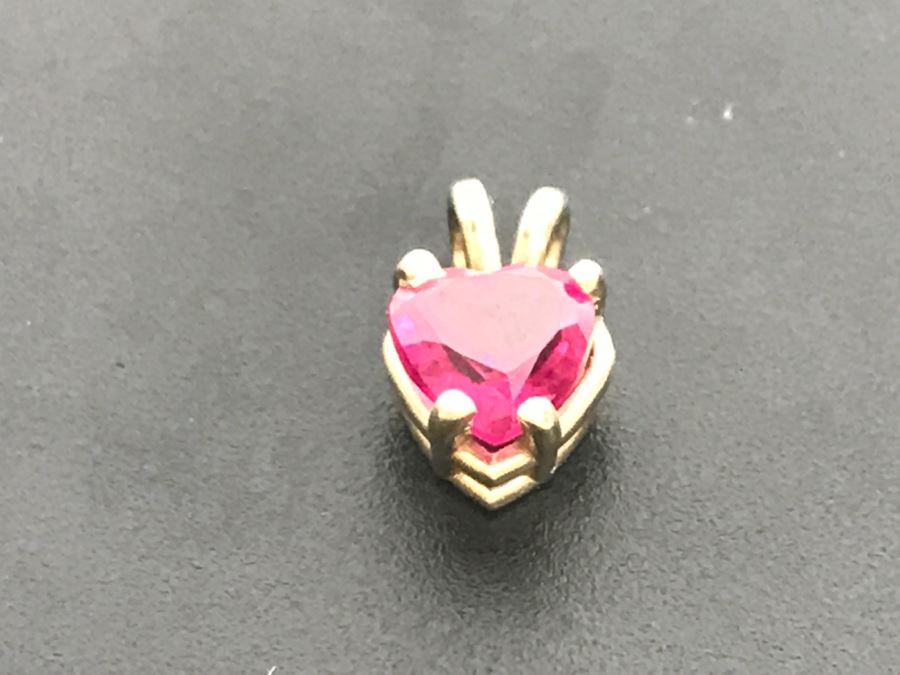 JUST ADDED - 14k Gold Heart-Shapped 4 Prong Set Light Red Stone With Split Bale 0.6g [Photo 15]