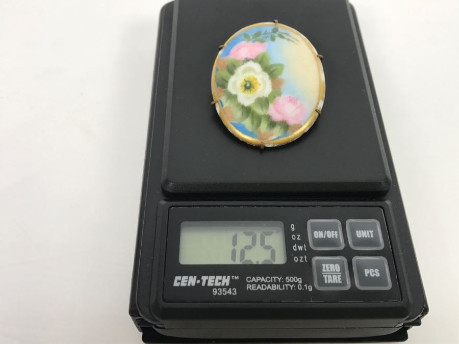 JUST ADDED - Vintage Signed Hand Painted Porcelain Brooch - Pins Needs Repair 12.5g [Photo 11]