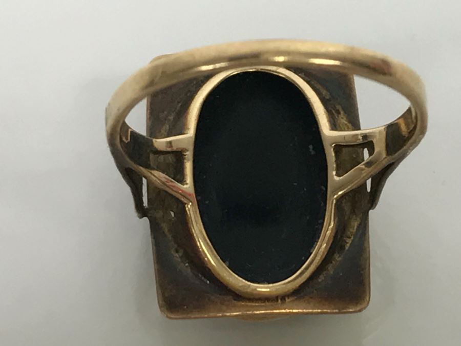 JUST ADDED - 10K Gold Chased Design Ring With Center Cameo A&S 2.7g [Photo 10]