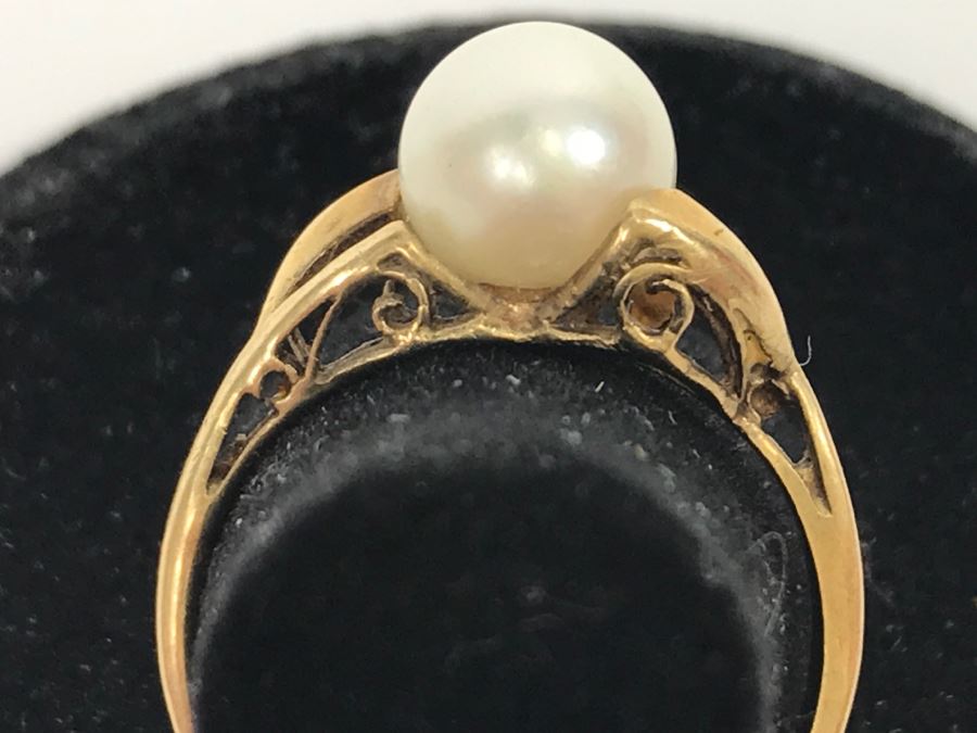 JUST ADDED - 10k Gold Ring With Center Pearl 2.2g [Photo 7]