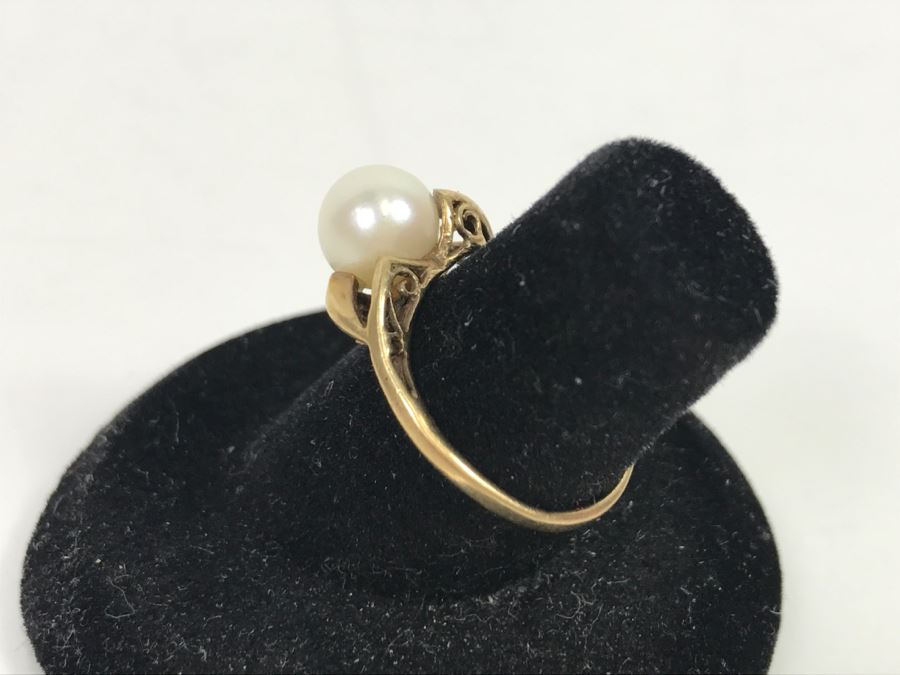 JUST ADDED - 10k Gold Ring With Center Pearl 2.2g [Photo 8]