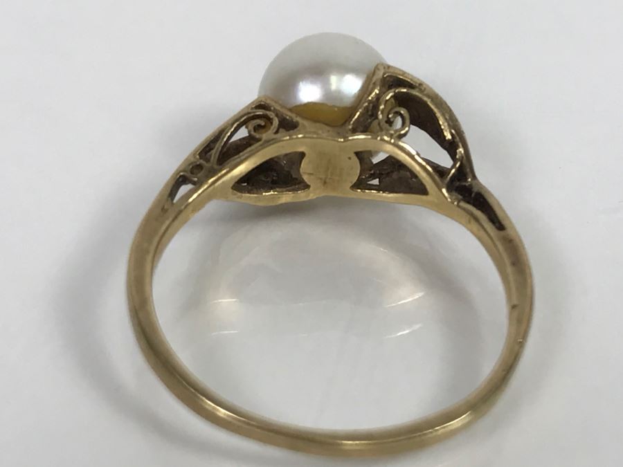 JUST ADDED - 10k Gold Ring With Center Pearl 2.2g [Photo 12]