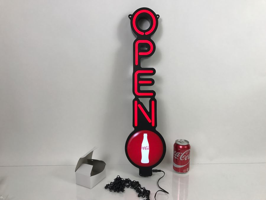JUST ADDED - New With Opened Box Coca-Cola Vertical Open LED Sign Coke