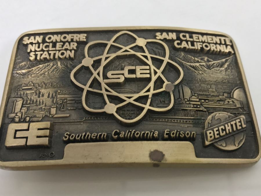 JUST ADDED - San Onofre Nuclear Station San Clemente CA Souther California Edison Brass Belt Buckle [Photo 2]