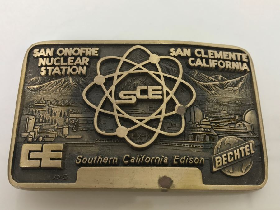 JUST ADDED - San Onofre Nuclear Station San Clemente CA Souther California Edison Brass Belt Buckle [Photo 1]