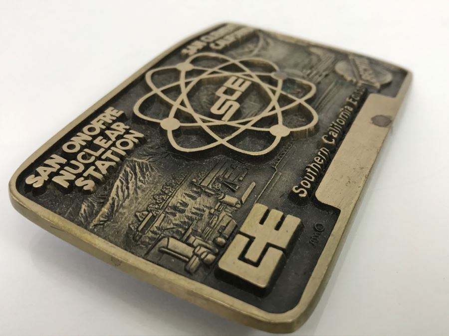 JUST ADDED - San Onofre Nuclear Station San Clemente CA Souther California Edison Brass Belt Buckle [Photo 3]