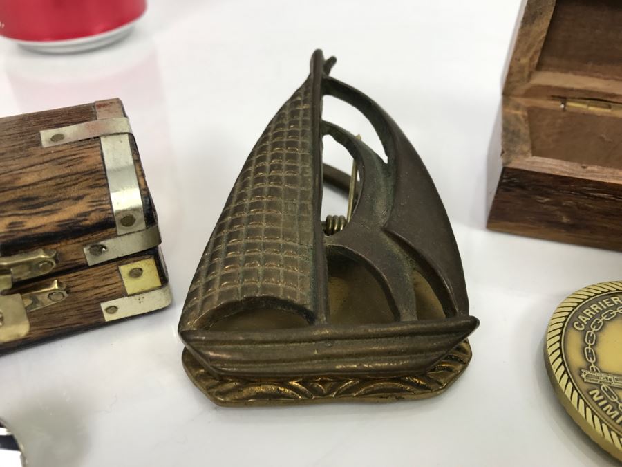 JUST ADDED - Collection Of Various Blackjack Pins, Buttons, Dunes Las Vegas One Dollar Chip, Wooden Trinket Boxes And More - See All Photos [Photo 23]