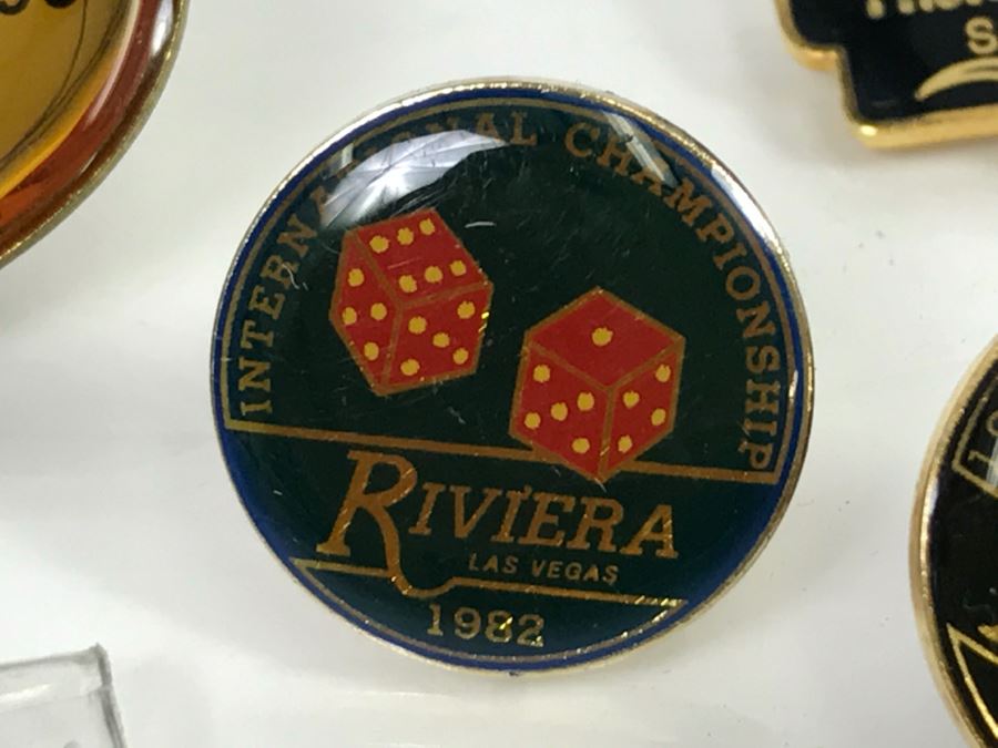 JUST ADDED - Collection Of Various Blackjack Pins, Buttons, Dunes Las Vegas One Dollar Chip, Wooden Trinket Boxes And More - See All Photos [Photo 11]