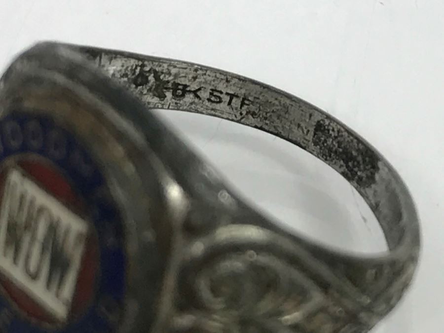 JUST ADDED - Pair Of Sterling Silver Woodmen Of The World WOW Rings And WOW Brooch With Chain [Photo 8]