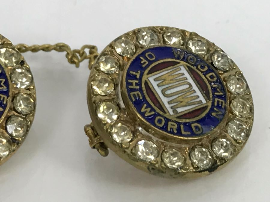 JUST ADDED - Pair Of Sterling Silver Woodmen Of The World WOW Rings And WOW Brooch With Chain [Photo 6]