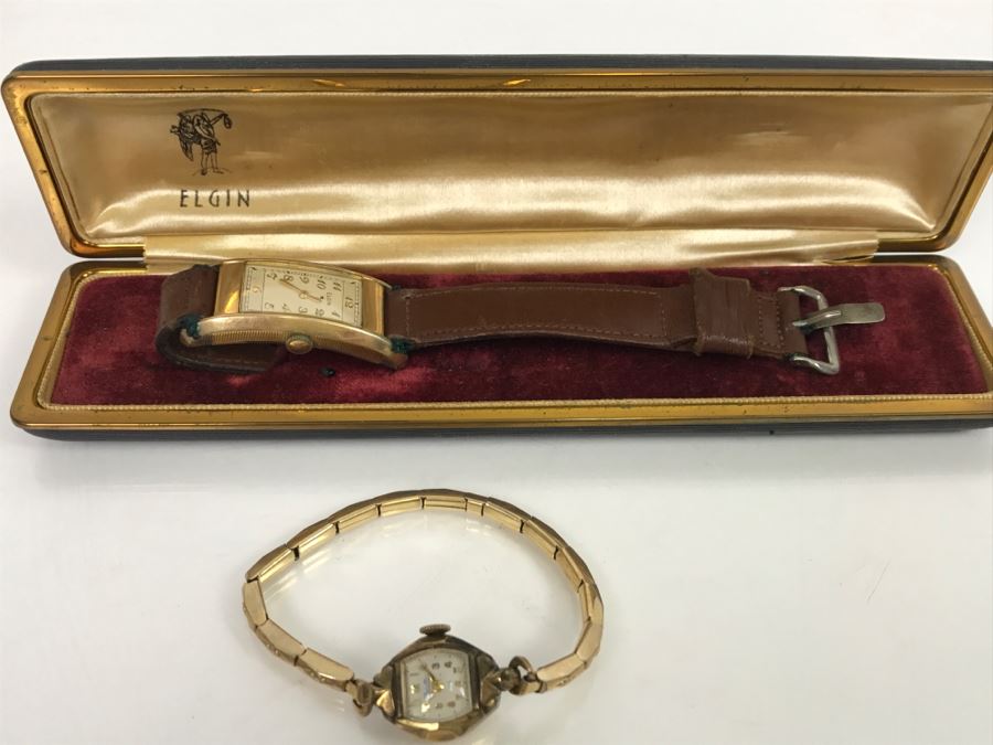 JUST ADDED - 10K Gold Filled Elgin Watch In Original Box And 10k Gold Filled Women's Watch [Photo 1]