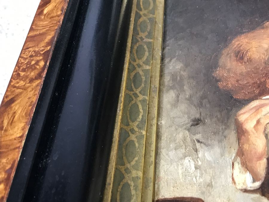 JUST ADDED - Original Oil Painting Of Boy With Man In Antique Frame Unkown Artist 12' X 14' [Photo 8]