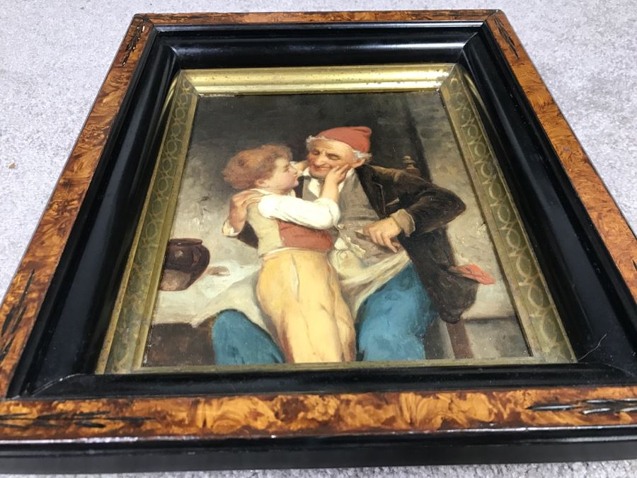 JUST ADDED - Original Oil Painting Of Boy With Man In Antique Frame Unkown Artist 12' X 14' [Photo 2]