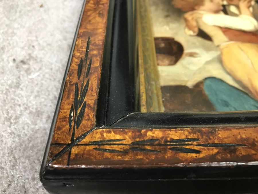 JUST ADDED - Original Oil Painting Of Boy With Man In Antique Frame Unkown Artist 12' X 14' [Photo 3]