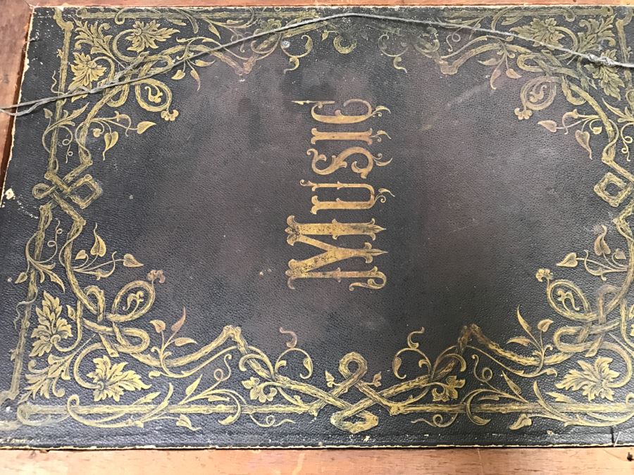 JUST ADDED - Original Oil Painting Of Winter Scene Painted On Back Of Music Book Cover In Vintage Frame Unknow Artist 17' X 12' [Photo 11]