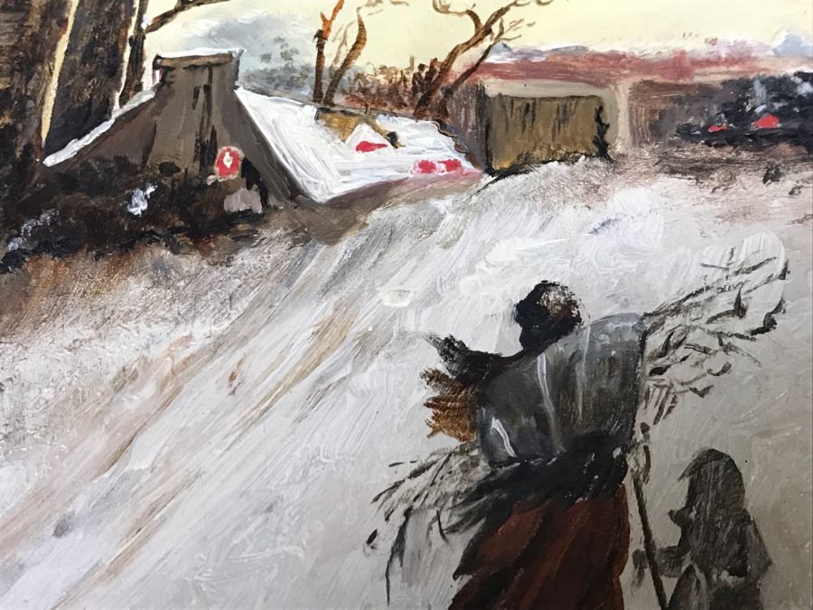 JUST ADDED - Original Oil Painting Of Winter Scene Unknow Artist In Antique Frame 14' X 12' [Photo 10]