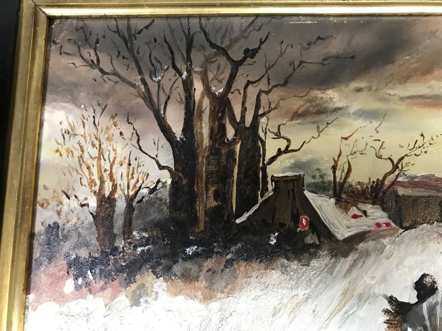 JUST ADDED - Original Oil Painting Of Winter Scene Unknow Artist In Antique Frame 14' X 12' [Photo 6]