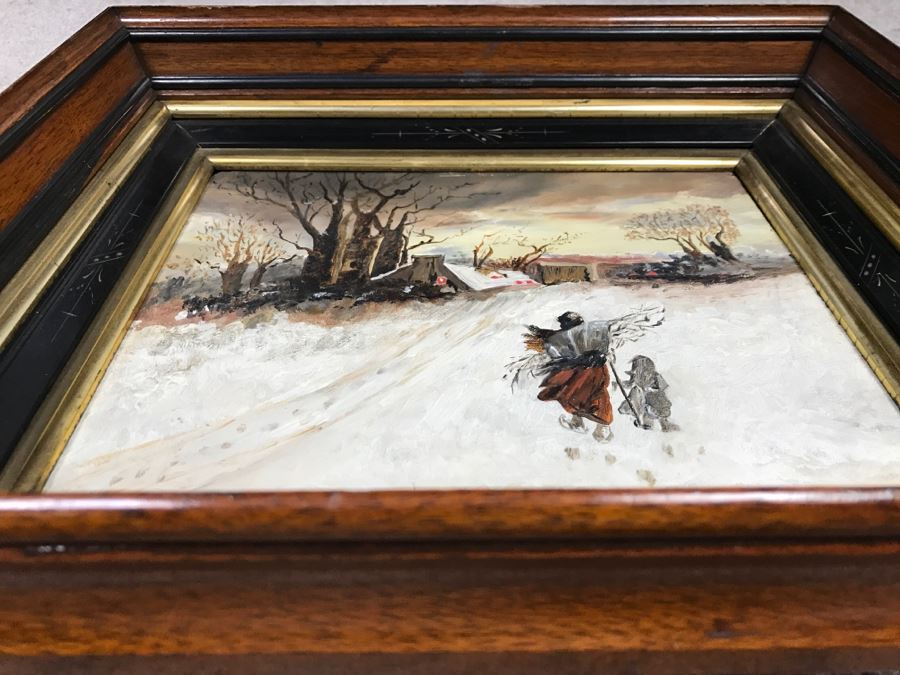 JUST ADDED - Original Oil Painting Of Winter Scene Unknow Artist In Antique Frame 14' X 12' [Photo 12]