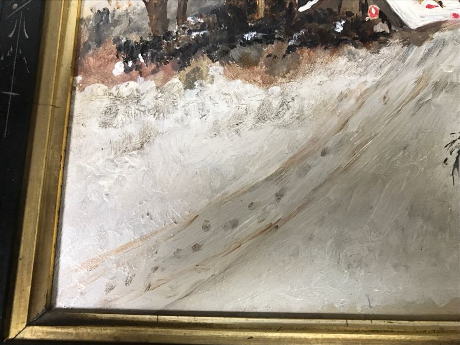 JUST ADDED - Original Oil Painting Of Winter Scene Unknow Artist In Antique Frame 14' X 12' [Photo 7]