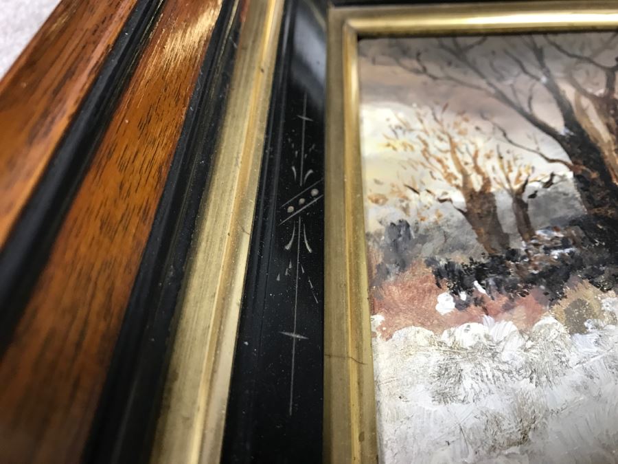 JUST ADDED - Original Oil Painting Of Winter Scene Unknow Artist In Antique Frame 14' X 12' [Photo 15]