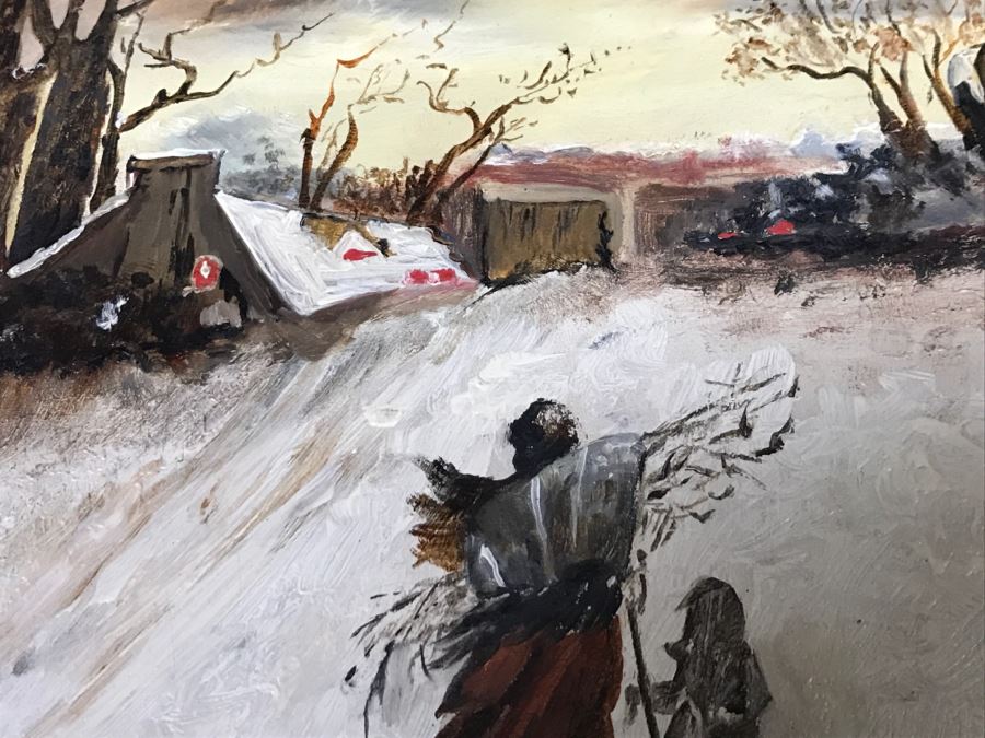 JUST ADDED - Original Oil Painting Of Winter Scene Unknow Artist In Antique Frame 14' X 12' [Photo 11]