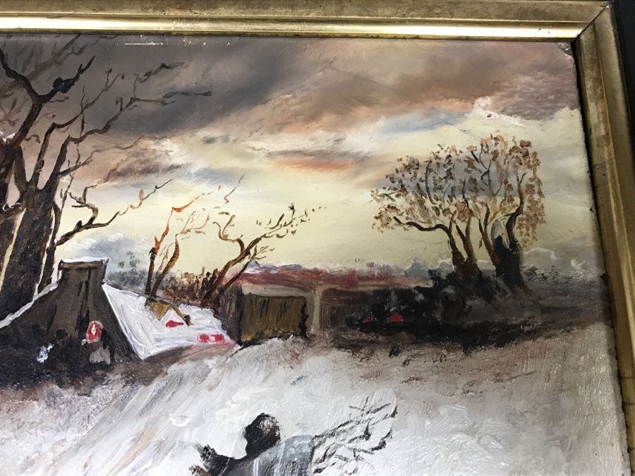 JUST ADDED - Original Oil Painting Of Winter Scene Unknow Artist In Antique Frame 14' X 12' [Photo 9]