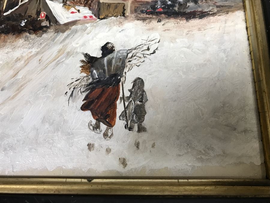 JUST ADDED - Original Oil Painting Of Winter Scene Unknow Artist In Antique Frame 14' X 12' [Photo 8]