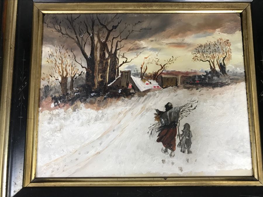 JUST ADDED - Original Oil Painting Of Winter Scene Unknow Artist In Antique Frame 14' X 12' [Photo 5]