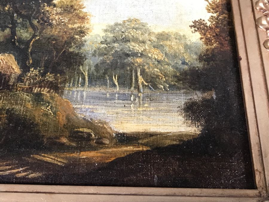 JUST ADDED - Original Plein Air Oil Painting In Stunning Vintage Frame Tag On Back States Small Oil Painting England Smith 16' X 13' [Photo 9]