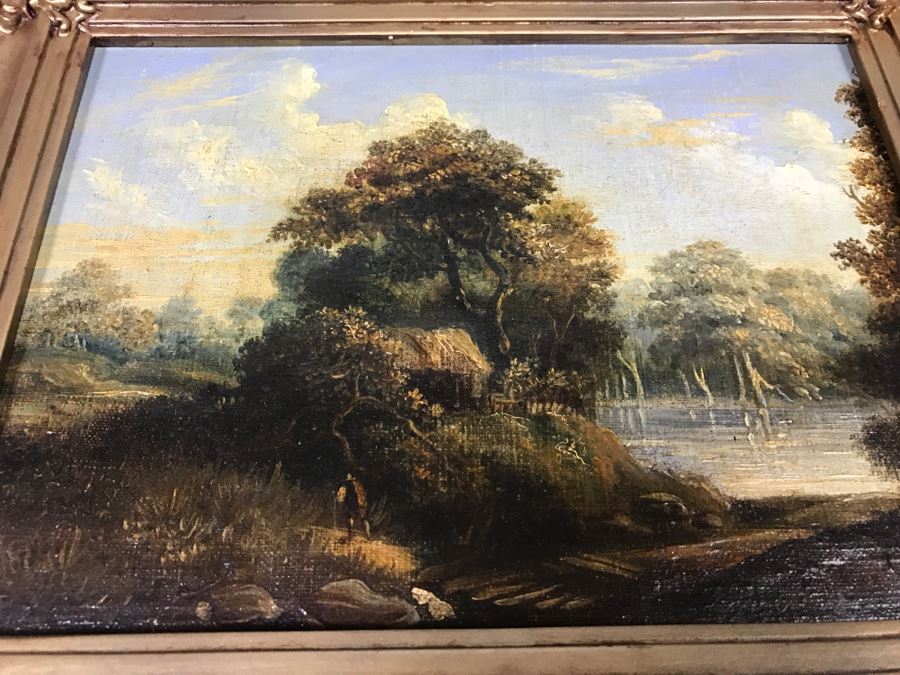 JUST ADDED - Original Plein Air Oil Painting In Stunning Vintage Frame Tag On Back States Small Oil Painting England Smith 16' X 13' [Photo 5]
