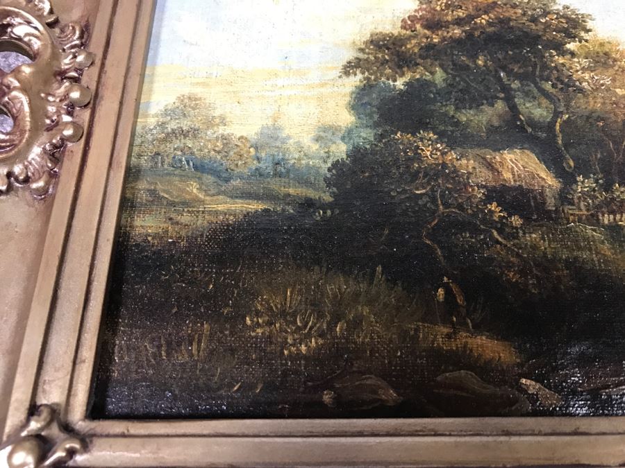 JUST ADDED - Original Plein Air Oil Painting In Stunning Vintage Frame Tag On Back States Small Oil Painting England Smith 16' X 13' [Photo 6]