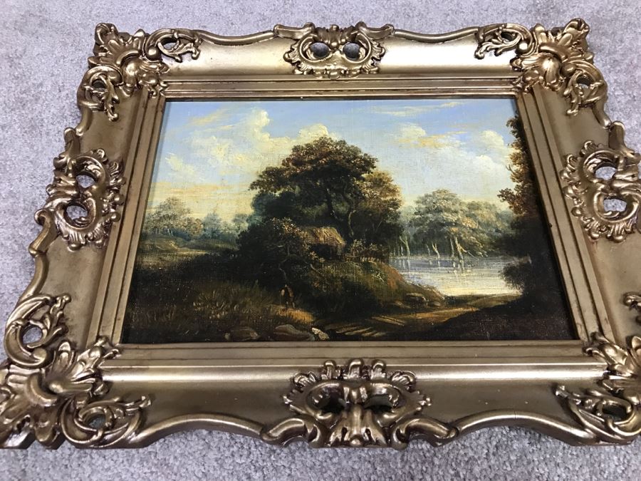 JUST ADDED - Original Plein Air Oil Painting In Stunning Vintage Frame Tag On Back States Small Oil Painting England Smith 16' X 13' [Photo 2]