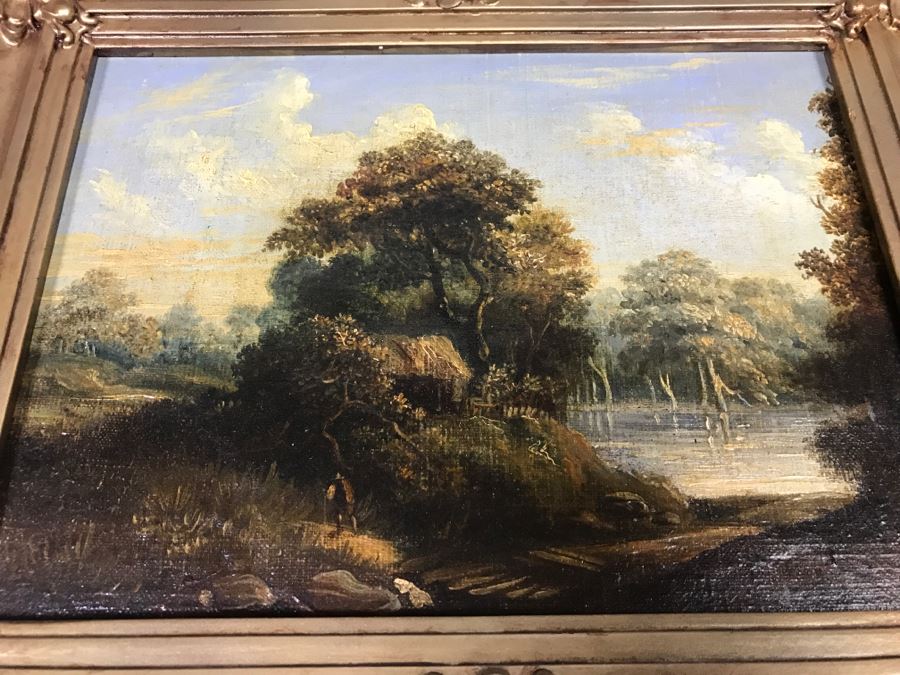 JUST ADDED - Original Plein Air Oil Painting In Stunning Vintage Frame Tag On Back States Small Oil Painting England Smith 16' X 13' [Photo 12]
