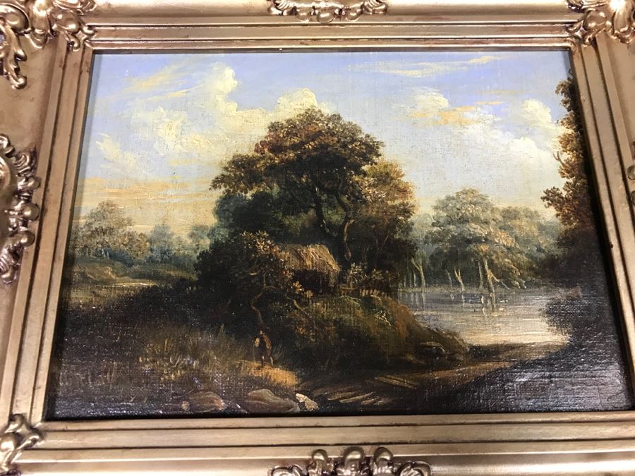 JUST ADDED - Original Plein Air Oil Painting In Stunning Vintage Frame Tag On Back States Small Oil Painting England Smith 16' X 13' [Photo 4]