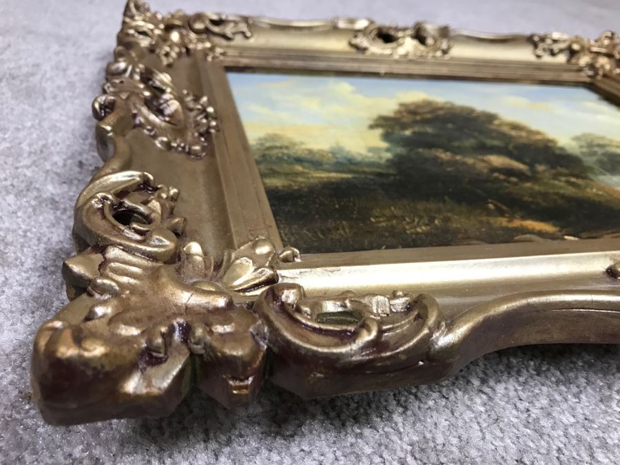 JUST ADDED - Original Plein Air Oil Painting In Stunning Vintage Frame Tag On Back States Small Oil Painting England Smith 16' X 13' [Photo 19]