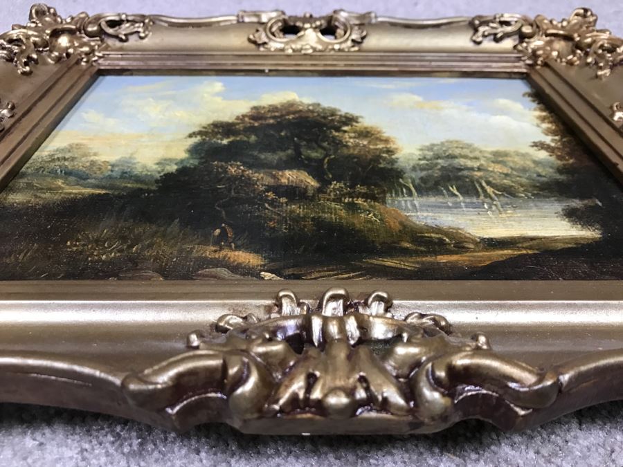 JUST ADDED - Original Plein Air Oil Painting In Stunning Vintage Frame Tag On Back States Small Oil Painting England Smith 16' X 13' [Photo 3]