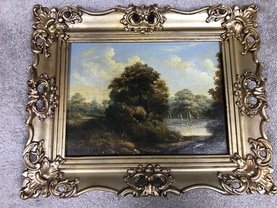 JUST ADDED - Original Plein Air Oil Painting In Stunning Vintage Frame Tag On Back States Small Oil Painting England Smith 16' X 13' [Photo 1]