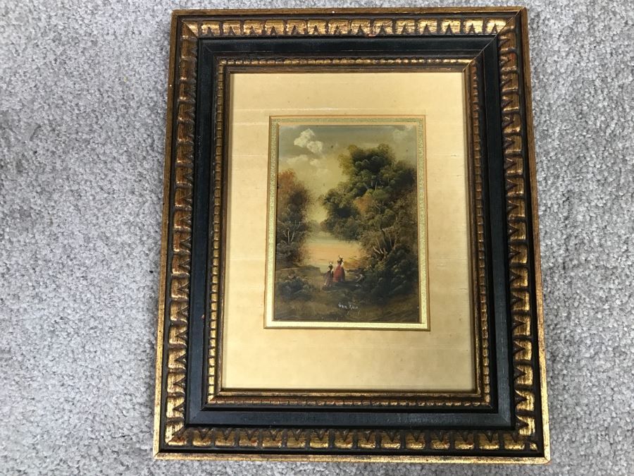 JUST ADDED - Small Original Plein Air Oil Painting By Jan Holt In Vintage Frame 8' X 9.5'H
