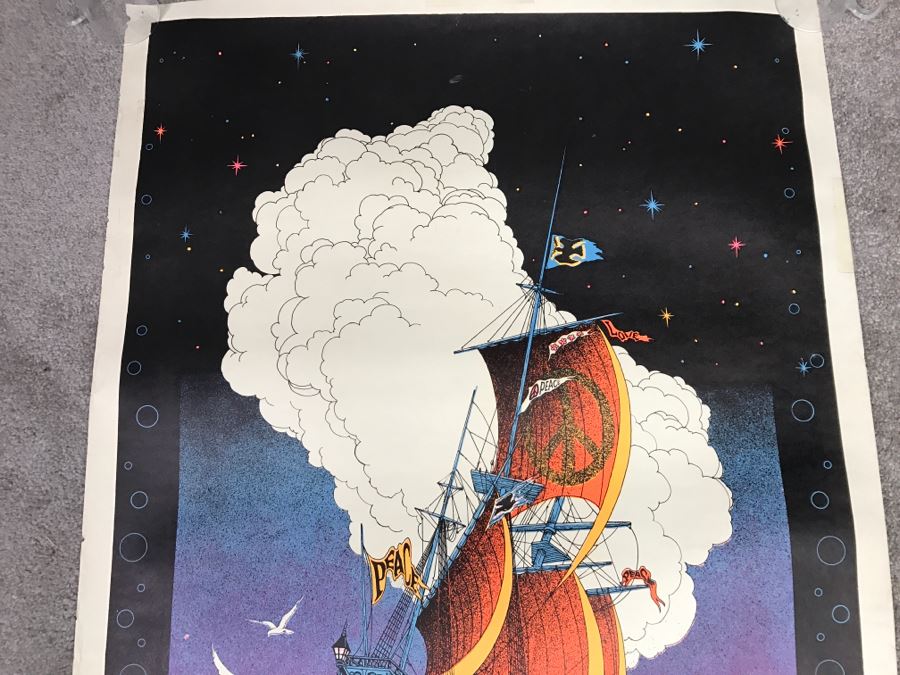 JUST ADDED - Vintage 1970 Hippie Peace Poster Titled 'Friendship Frigate' [Photo 2]