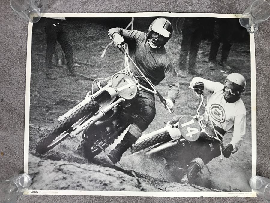 JUST ADDED - Vintage 1972 B&W Motorcycle Racing Poster Photographer Richard H. Creed Thought Factory [Photo 1]