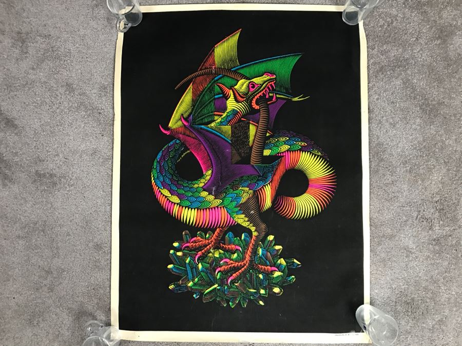 JUST ADDED - Vintage Psychedelic Dragon Poster Engraving By M.C. Escher