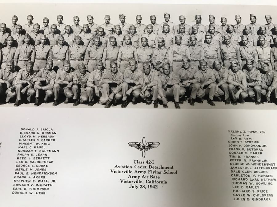 JUST ADDED - Group Photo Of Class 42-I Aviation Cadet Detachment Victorville Army Flying School July 28, 1942 [Photo 2]