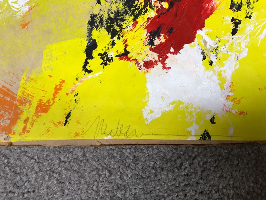 JUST ADDED - Original Abstract Painting On Paper Backed By Cardboard Hand Signed By Artist 24' X 24' [Photo 9]