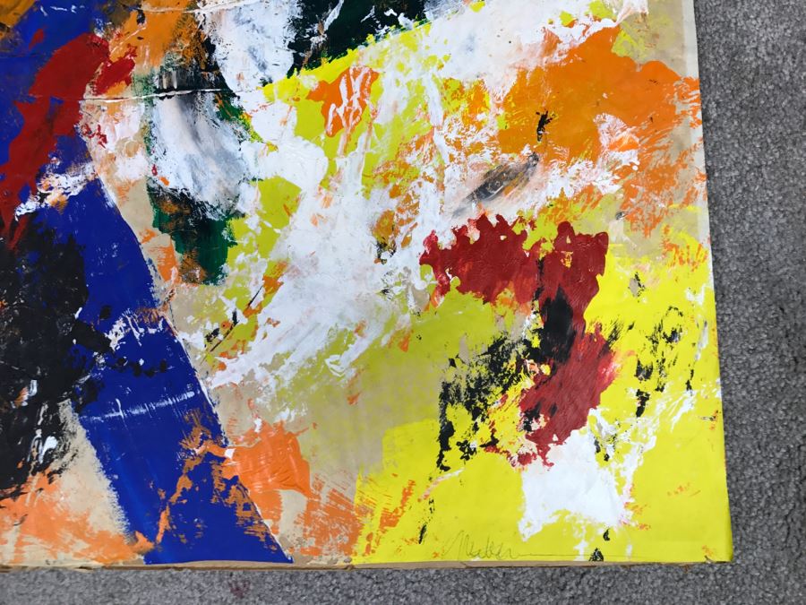 JUST ADDED - Original Abstract Painting On Paper Backed By Cardboard Hand Signed By Artist 24' X 24' [Photo 6]